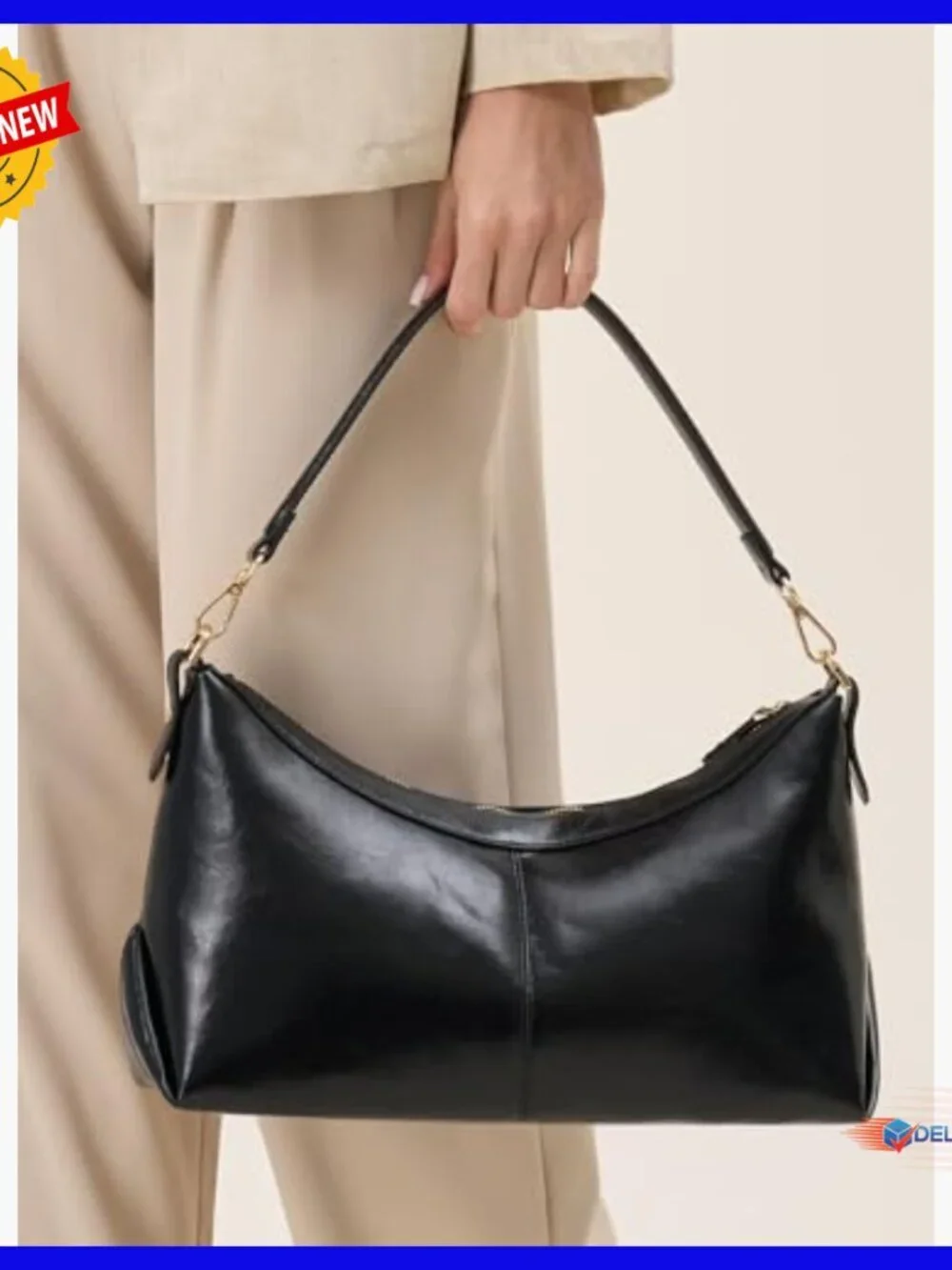 Medium Vegan Leather Hobo Shoulder Bag with Zip Closure